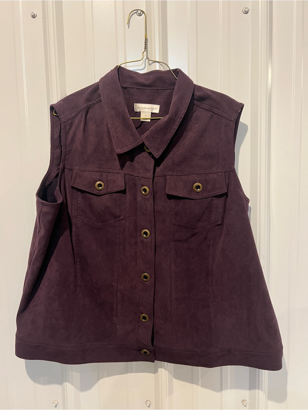 Christopher & Banks Plum Sleeveless Suede Button-Front Vest